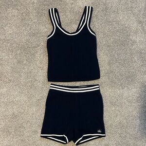 ALO Yoga Women's Navy and White Tank and Short Set